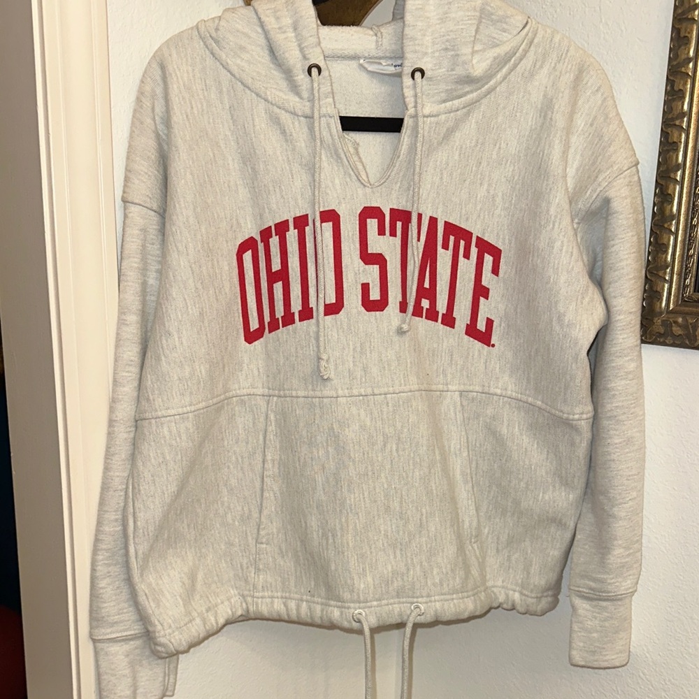 Ohio State University Champion Blue Label Reverse Weave Hoodie Sz Medium Grey